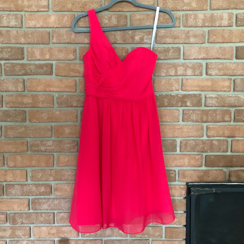 Alfred Angelo knee-length one-shoulder fuschia dress size 6